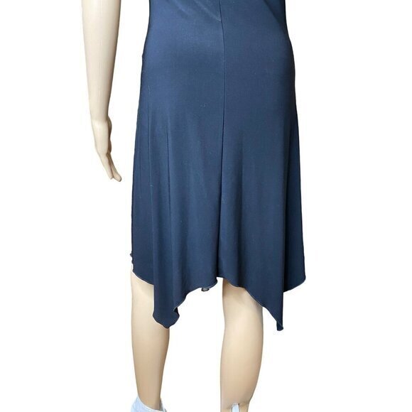 Y2K Taboo Black Dress With Blue Ribbon Asymmetric Hem Spaghetti Straps Ruched Bu - Picture 3 of 7